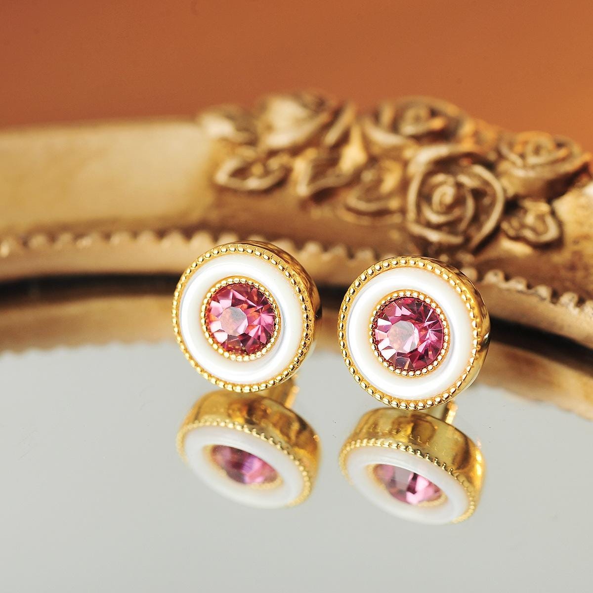 Mother of Pearl CZ Stud Earrings – Sparkling Zircon Earrings with Sterling Silver Posts