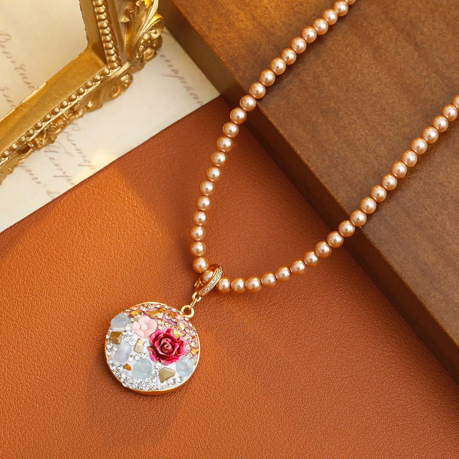 CZ Flower Pearl Necklace – Micro Pave Zircon Floral Pendant