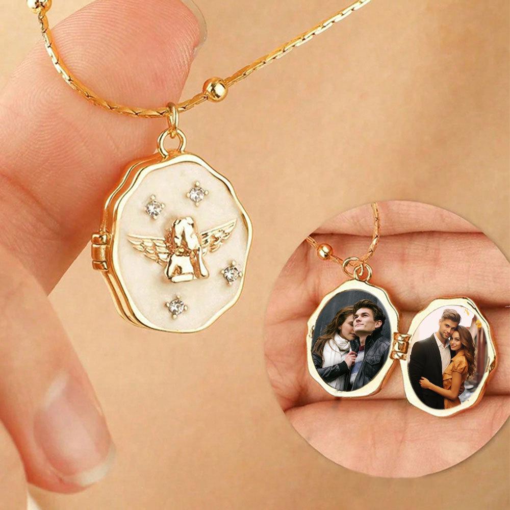 Vintage Angel Photo Locket Necklace – Opening Picture Frame Pendant, Pet Memorial Chain
