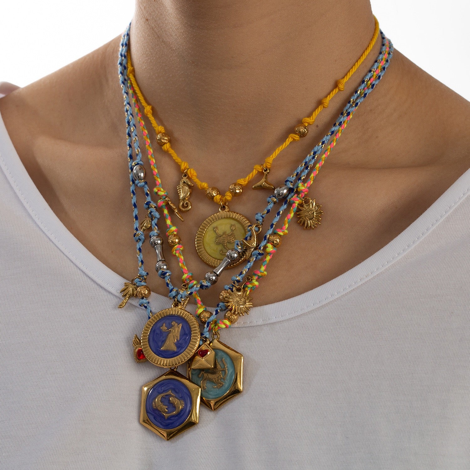 Celestial Zodiac Charm Necklace Collection 12 Zodiac Sign Pendant Necklace | Boho Astrology Cord Jewelry | Colorful Horoscope Charm Necklace for Women