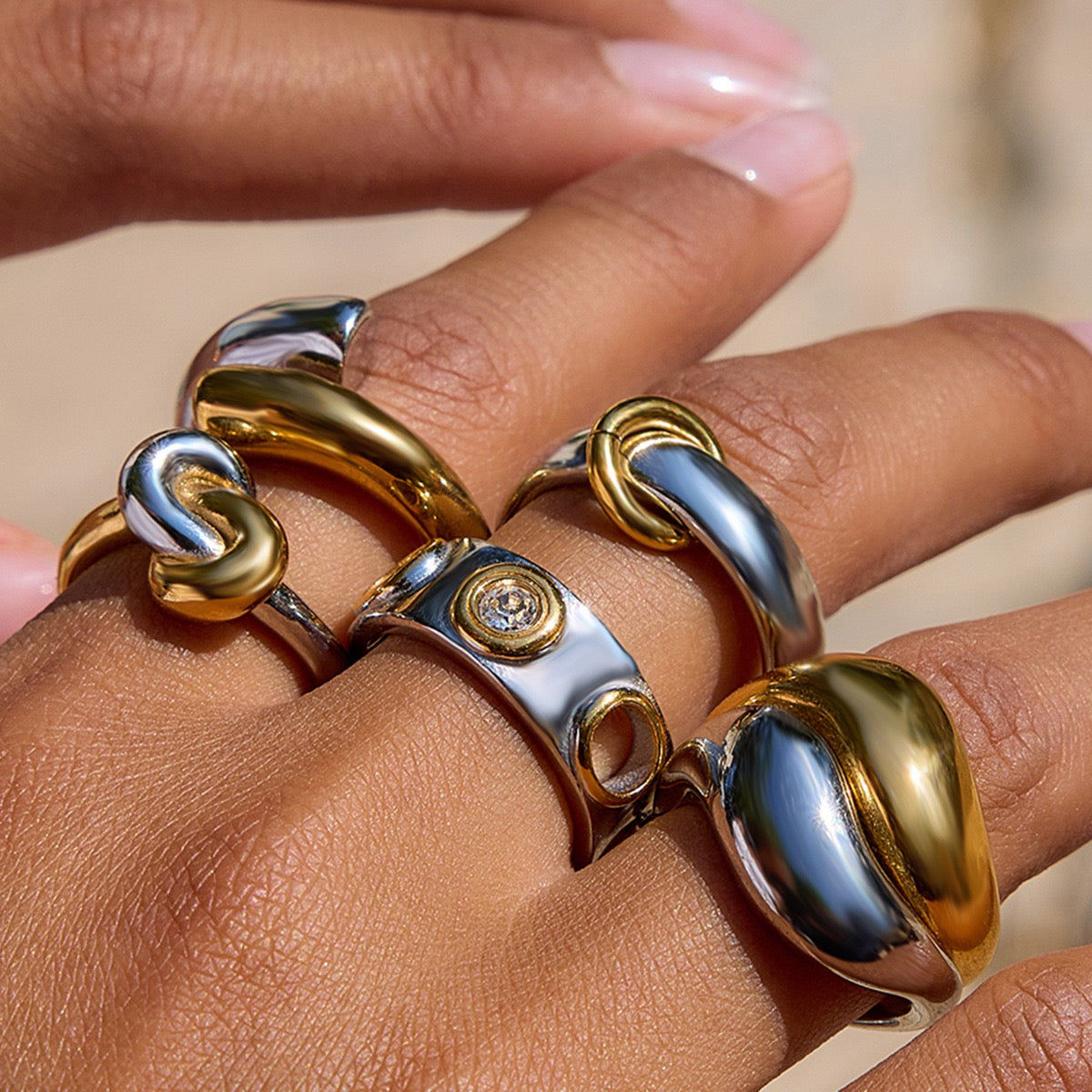Sculpted Two-Tone Stainless Steel Ring Collection Modern Gold & Silver Statement Rings | Minimalist Chunky Stainless Steel Rings for Women