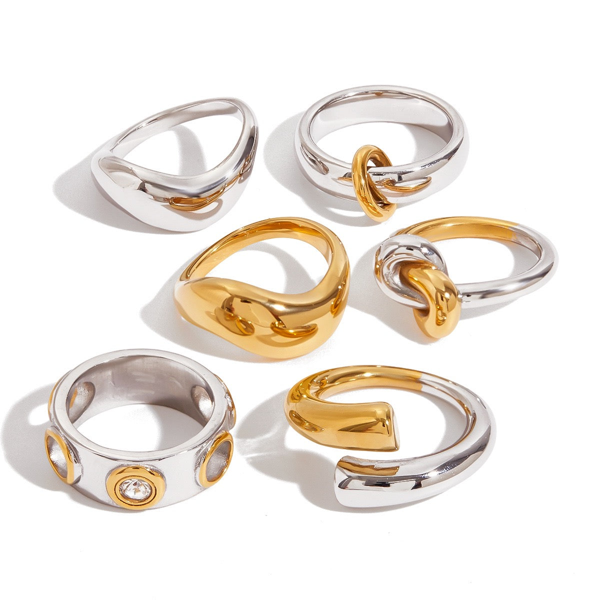 Sculpted Two-Tone Stainless Steel Ring Collection Modern Gold & Silver Statement Rings | Minimalist Chunky Stainless Steel Rings for Women