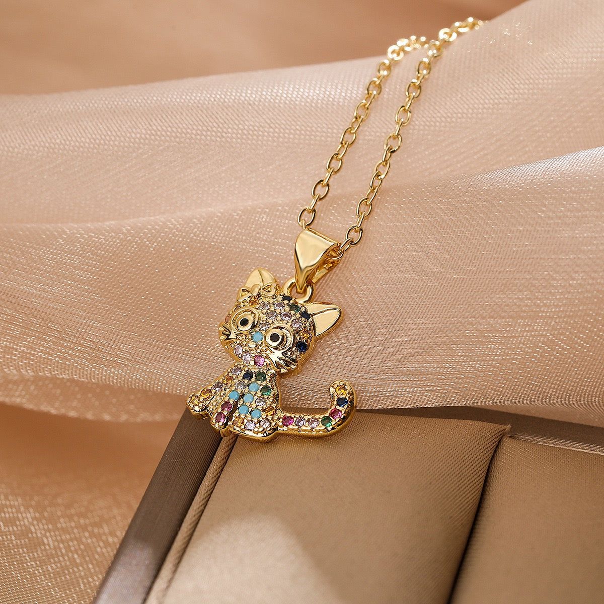 Diamond Cat & Balloon Dog Pendant Necklace Collection Cute Pet Charm Necklace | Gold Animal Jewelry | Sparkly Cat & Dog Lover Gift