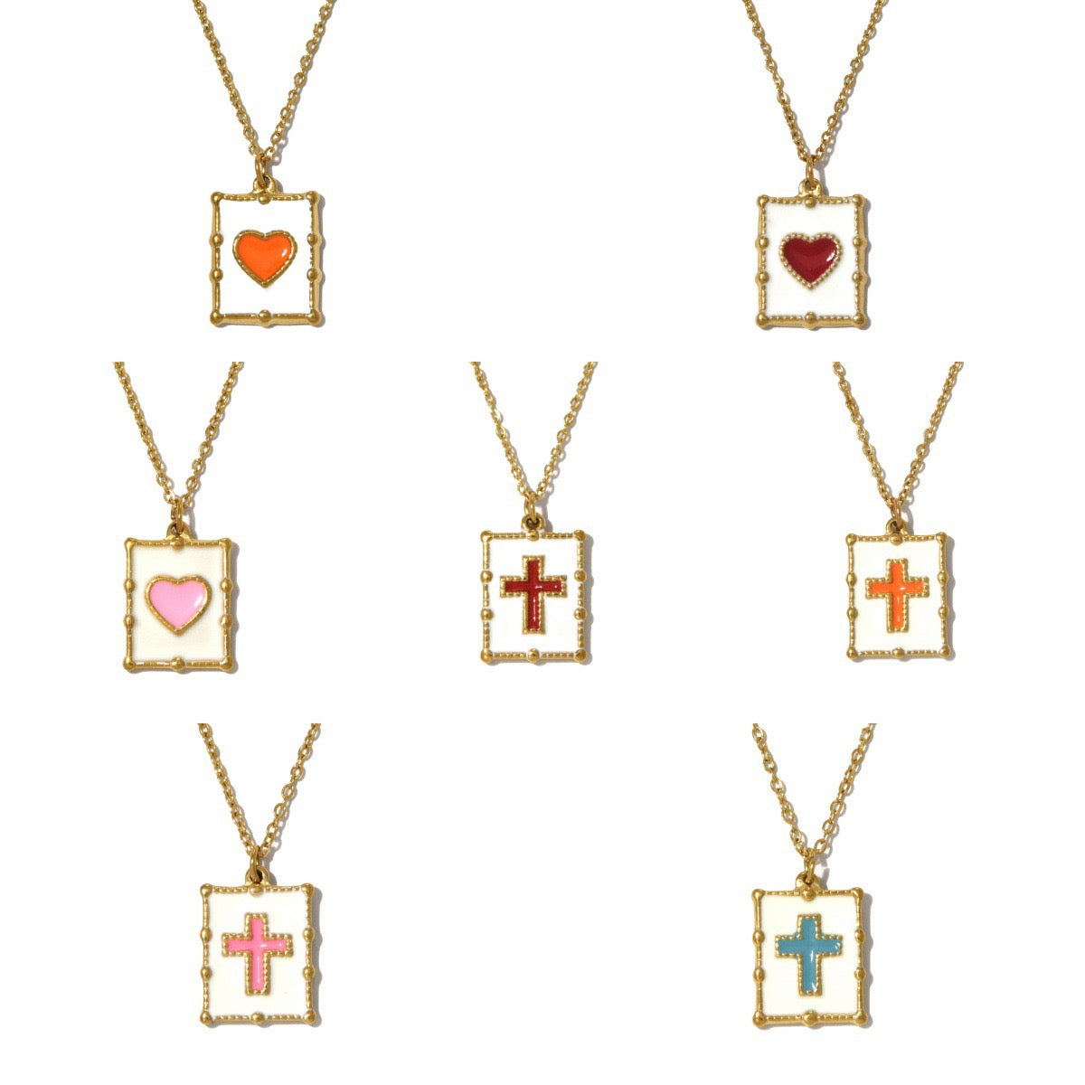 Colorful Cross & Heart Pendant Necklace Collection Cute Faith Jewelry | Gold Enamel Heart Necklace | Minimalist Cross Charm Gift