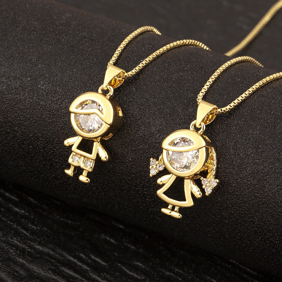 Gold Boy & Girl Pendant Necklace Collection Cute Family Charm Necklace | Crystal Boy Girl Jewelry | Minimalist Love Gift
