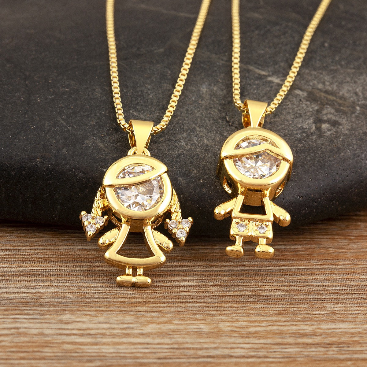 Gold Boy & Girl Pendant Necklace Collection Cute Family Charm Necklace | Crystal Boy Girl Jewelry | Minimalist Love Gift