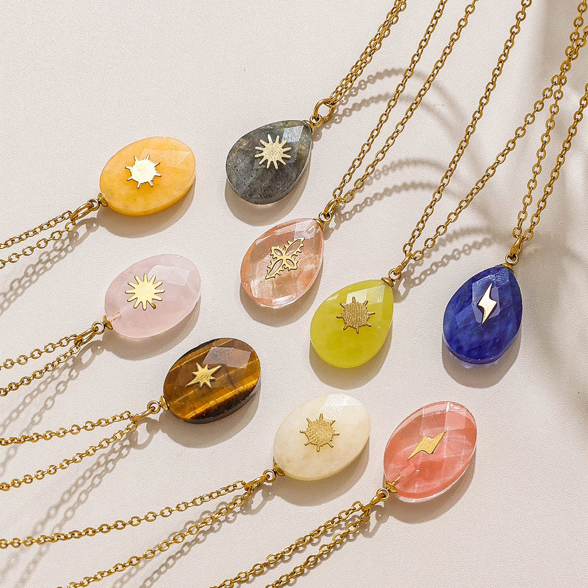 Crystal Symbol Pendant Necklace Collection Natural Stone Charm Necklace | Colorful Gemstone Jewelry | Celestial Spiritual Pendant Gift