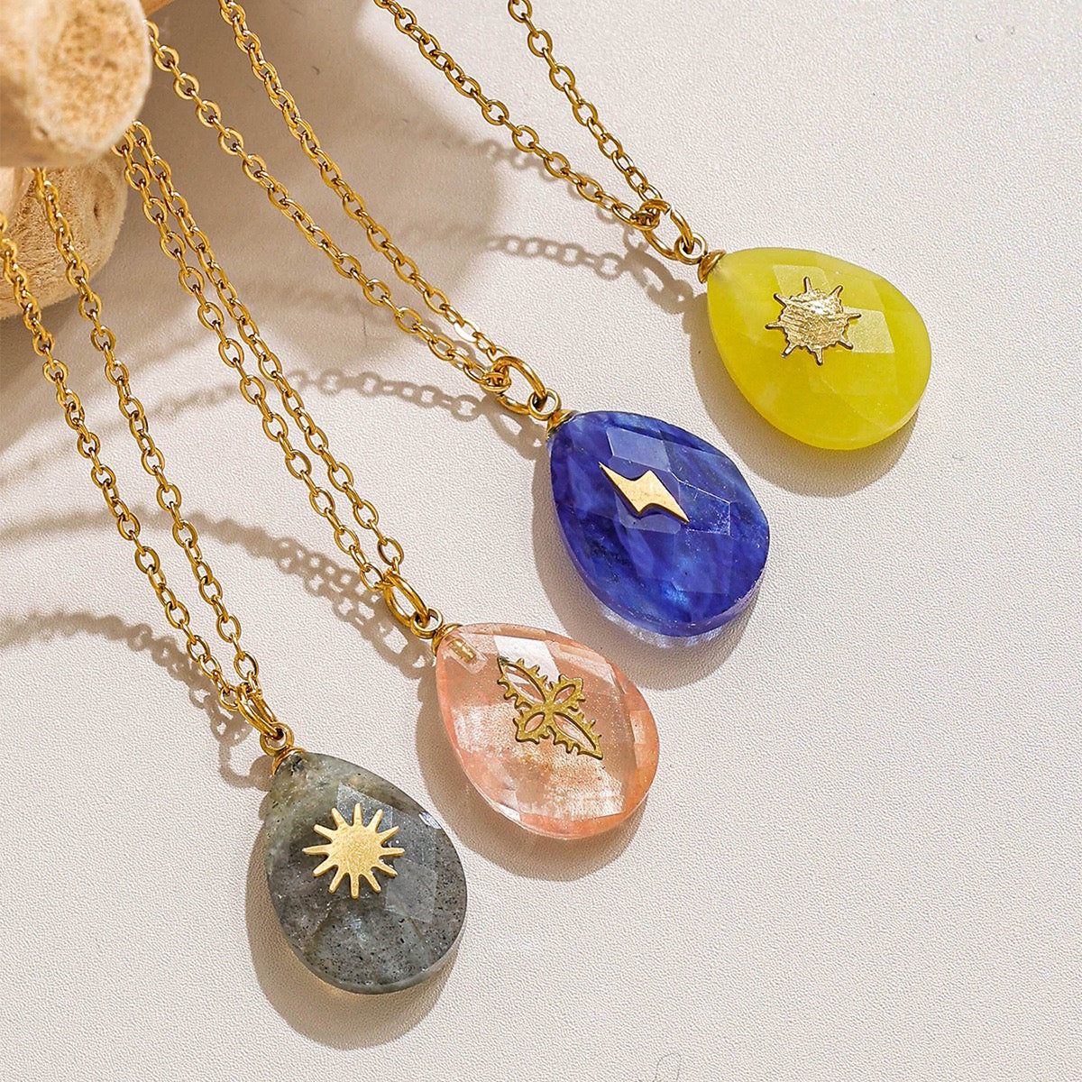 Crystal Symbol Pendant Necklace Collection Natural Stone Charm Necklace | Colorful Gemstone Jewelry | Celestial Spiritual Pendant Gift