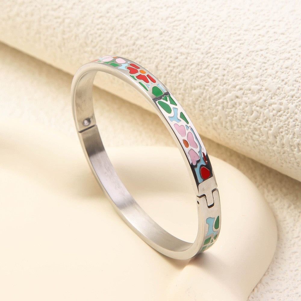 Colorful Enamel Bangle Bracelet Collection Minimalist Color Bracelet Set | Gold & Silver Cuff Bangles | Artistic Everyday Jewelry
