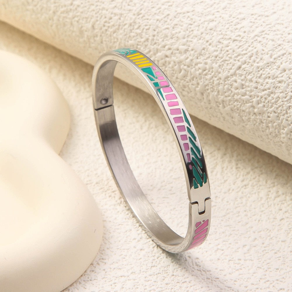 Colorful Enamel Bangle Bracelet Collection Minimalist Color Bracelet Set | Gold & Silver Cuff Bangles | Artistic Everyday Jewelry