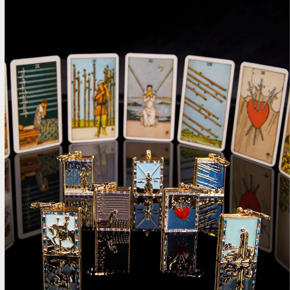Vintage Tarot Card Locket Necklace – Gold Enamel Fortune Charm Pendant