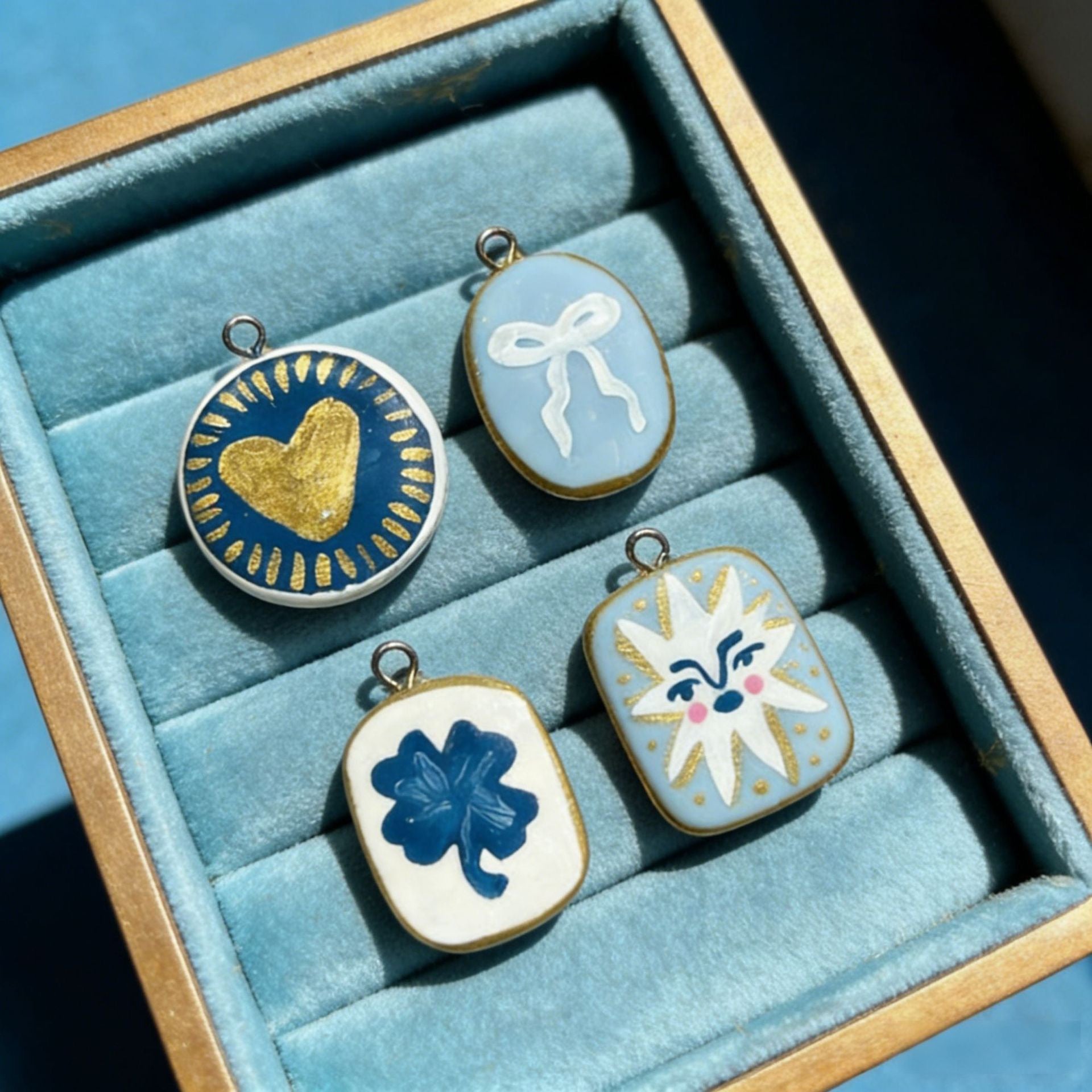 Vintage Handpainted Enamel Charm Necklace – Moon & Star Jewelry