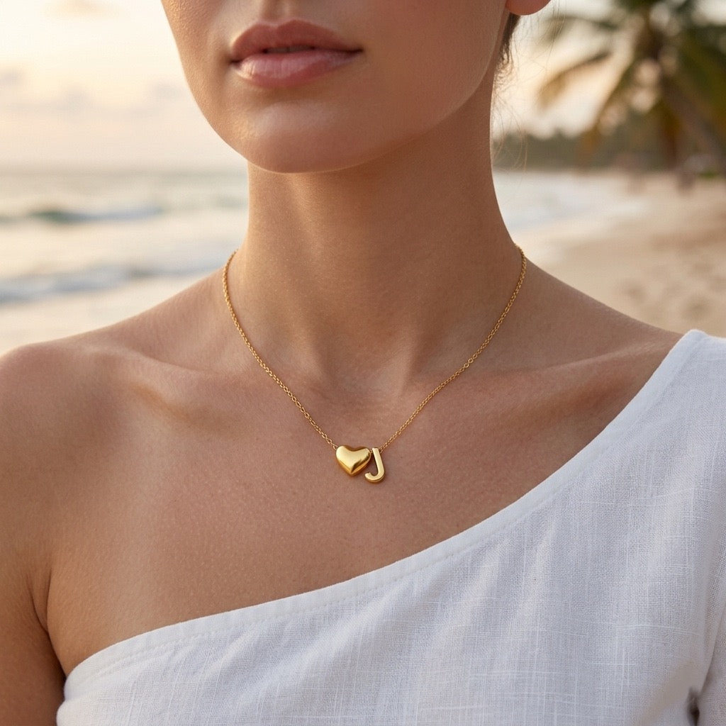 18K Gold Heart Initial Necklace – Personalized Letter Pendant