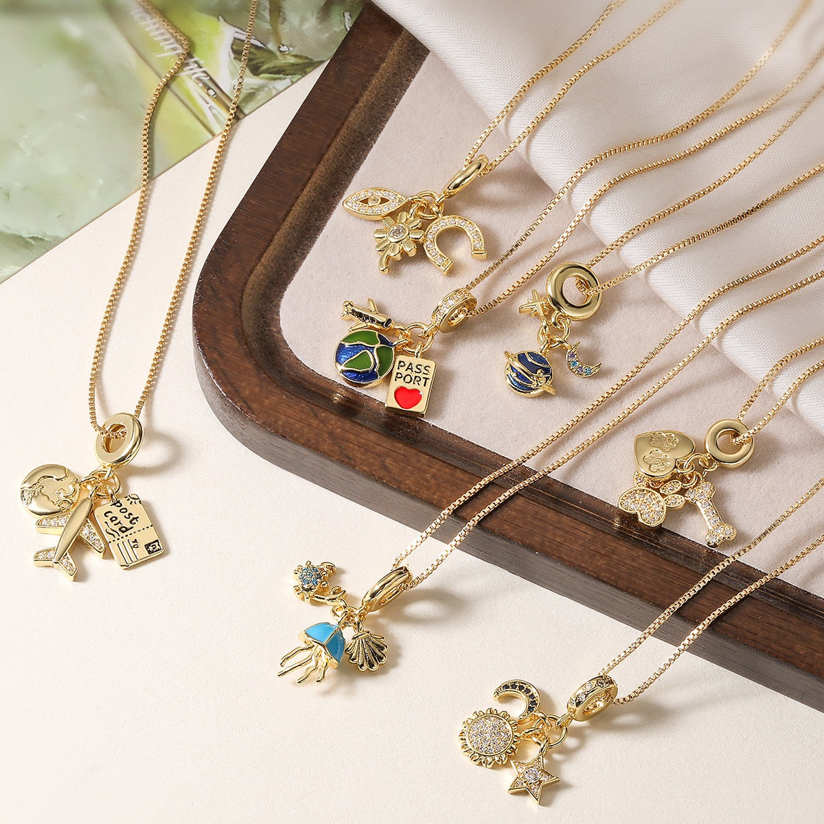 layful Gold Charm Necklace – Ice Cream, Plane & Heart Pendant Collection