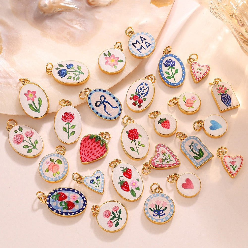 Floral Charm Necklace Collection – Hand-Painted Heart & Rose Designs
