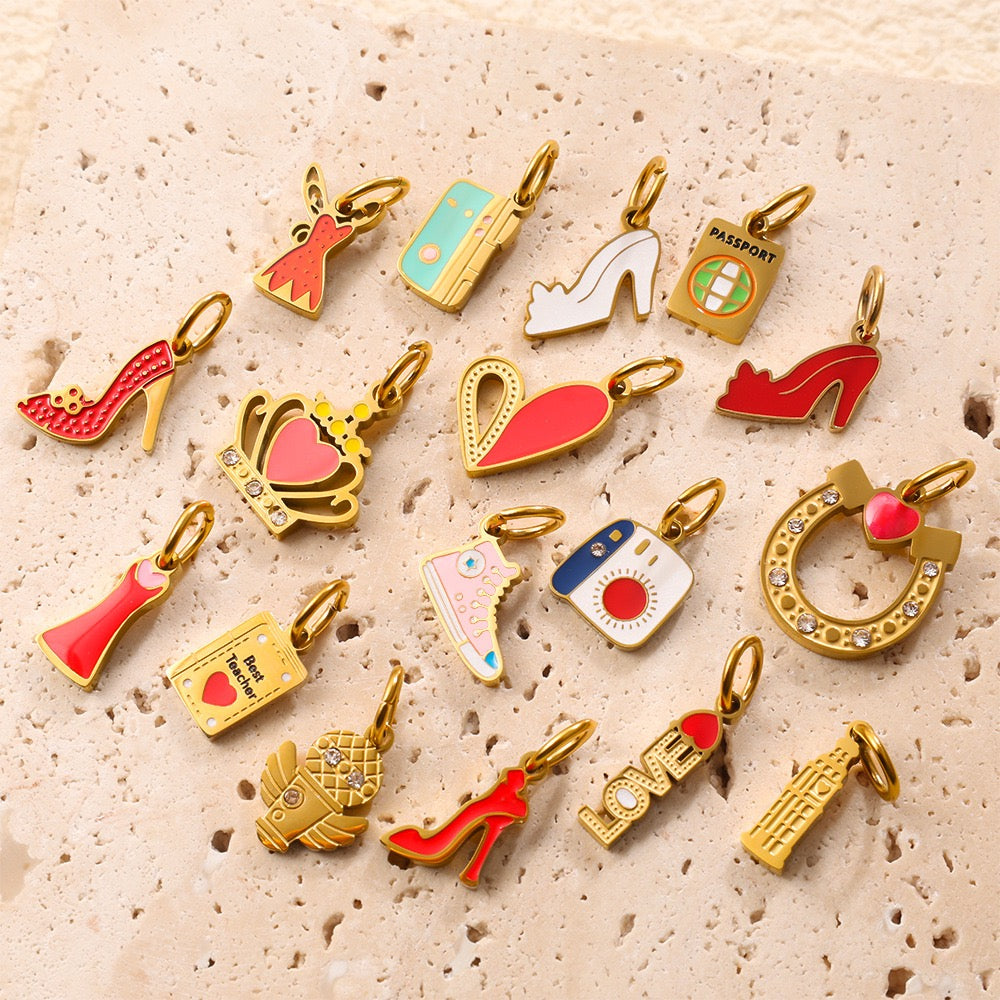 Glam Girl Charm Necklace Collection – Heels, Lipstick & Heart Pendant Jewelry