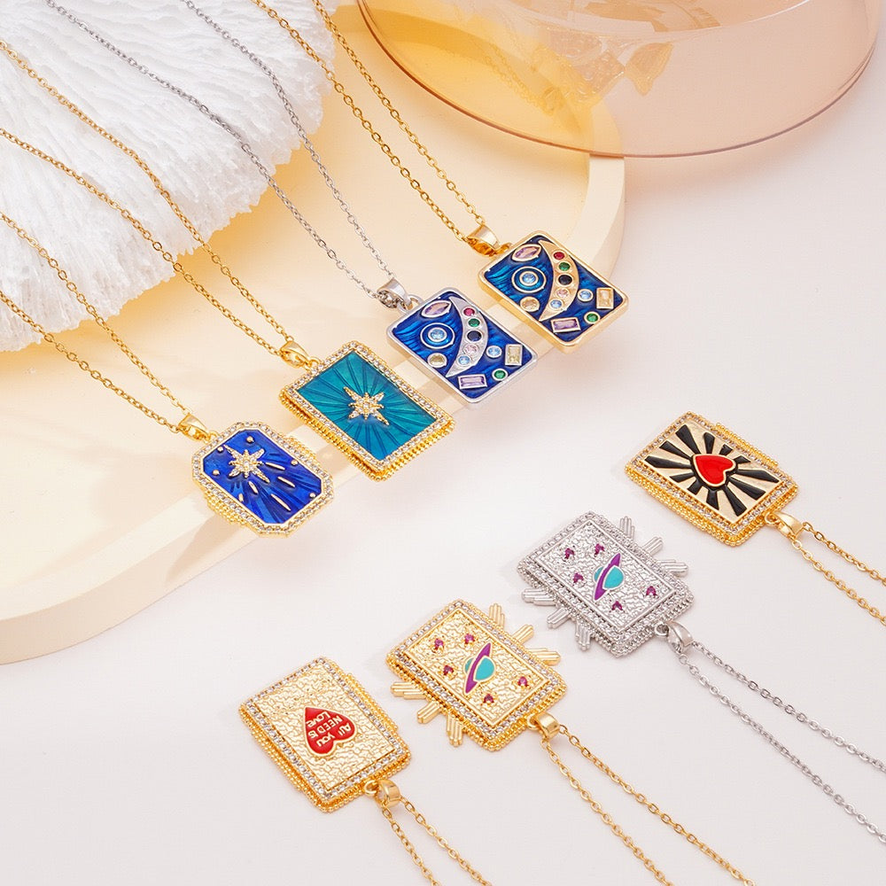 Starry Night Tarot Necklace – Celestial Gold Pendant Collection