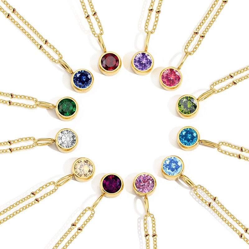 Personalized Birthstone Necklace – 12 Month Crystal Pendant Collection