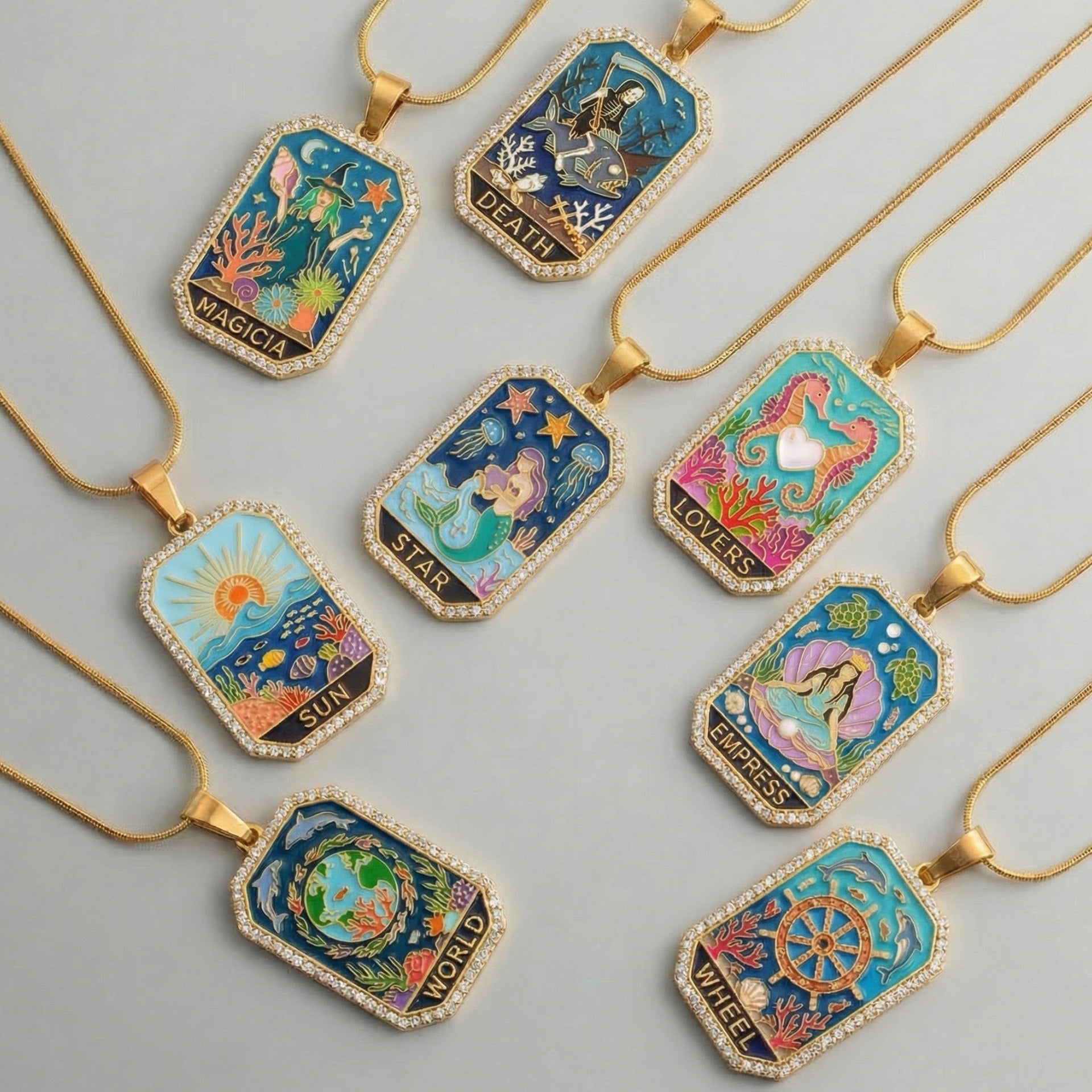 Ocean Tarot Necklace – Mystical Sea-Inspired Tarot Card Pendant