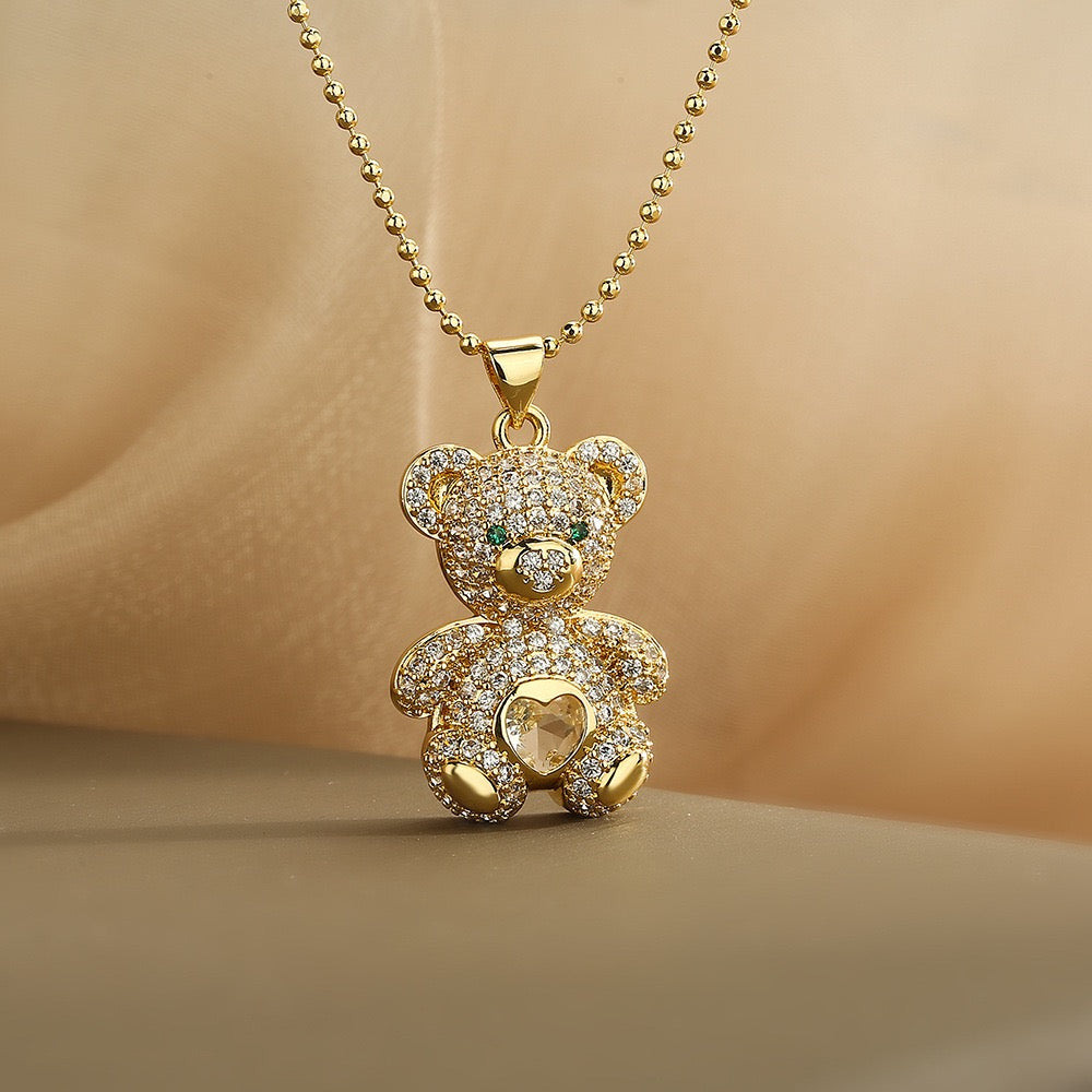 Golden Diamond Bear Necklace Collection