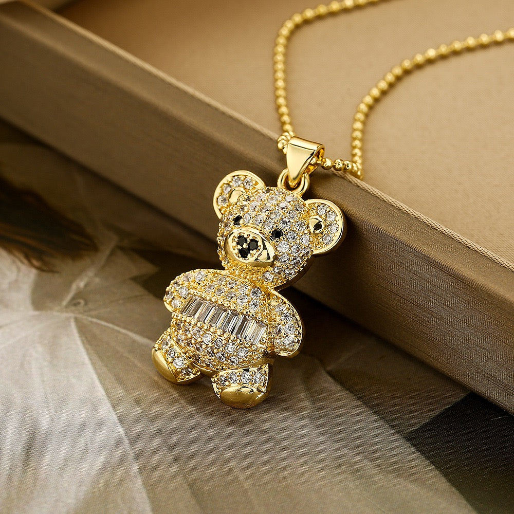 Golden Diamond Bear Necklace Collection