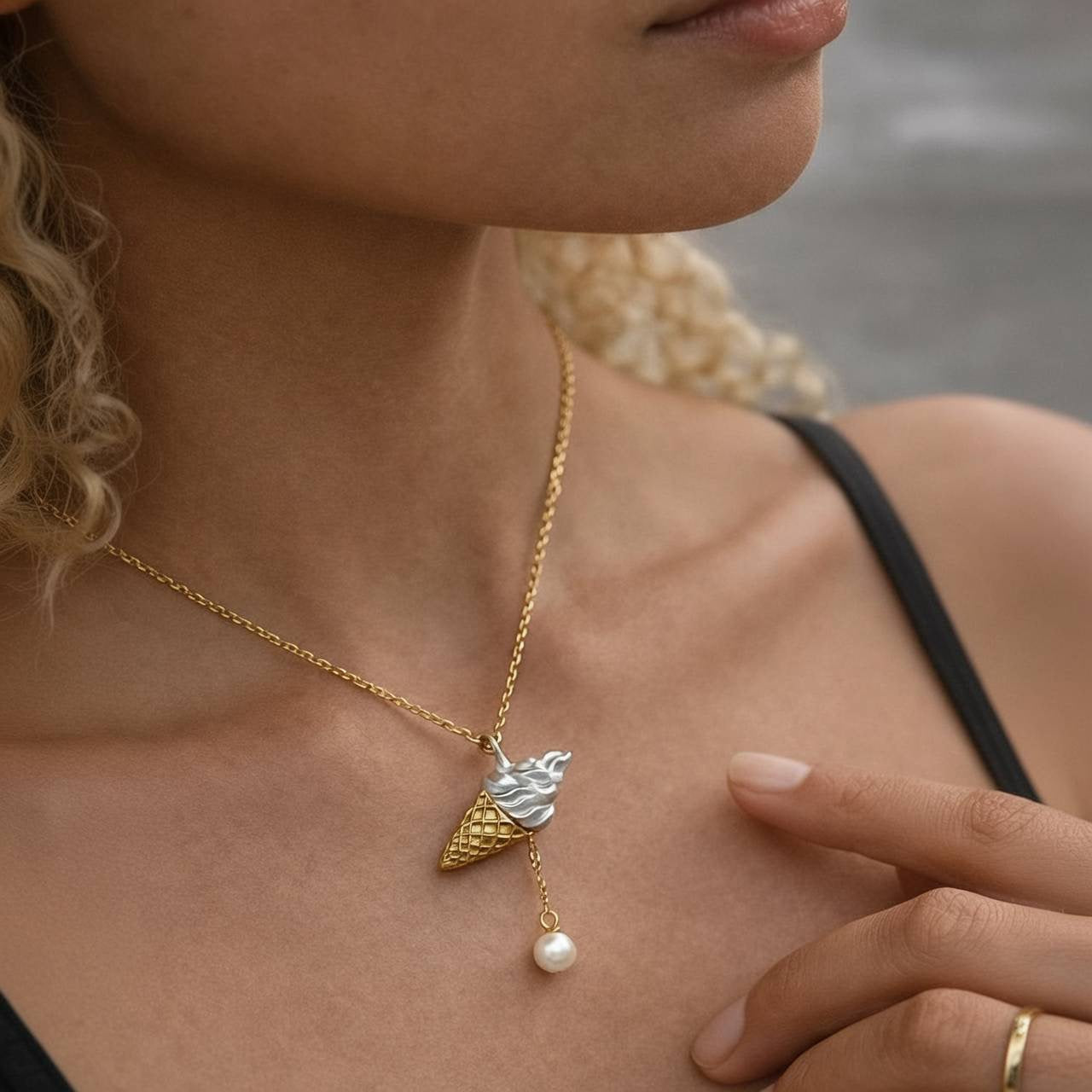 Sweet Treat Ice Cream Cone Necklace – Whimsical Dessert Charm Pendant