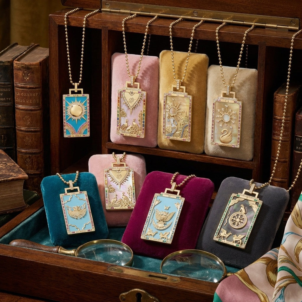 Queen of the Sun Tarot Necklace – Celestial Fortune Card Pendant