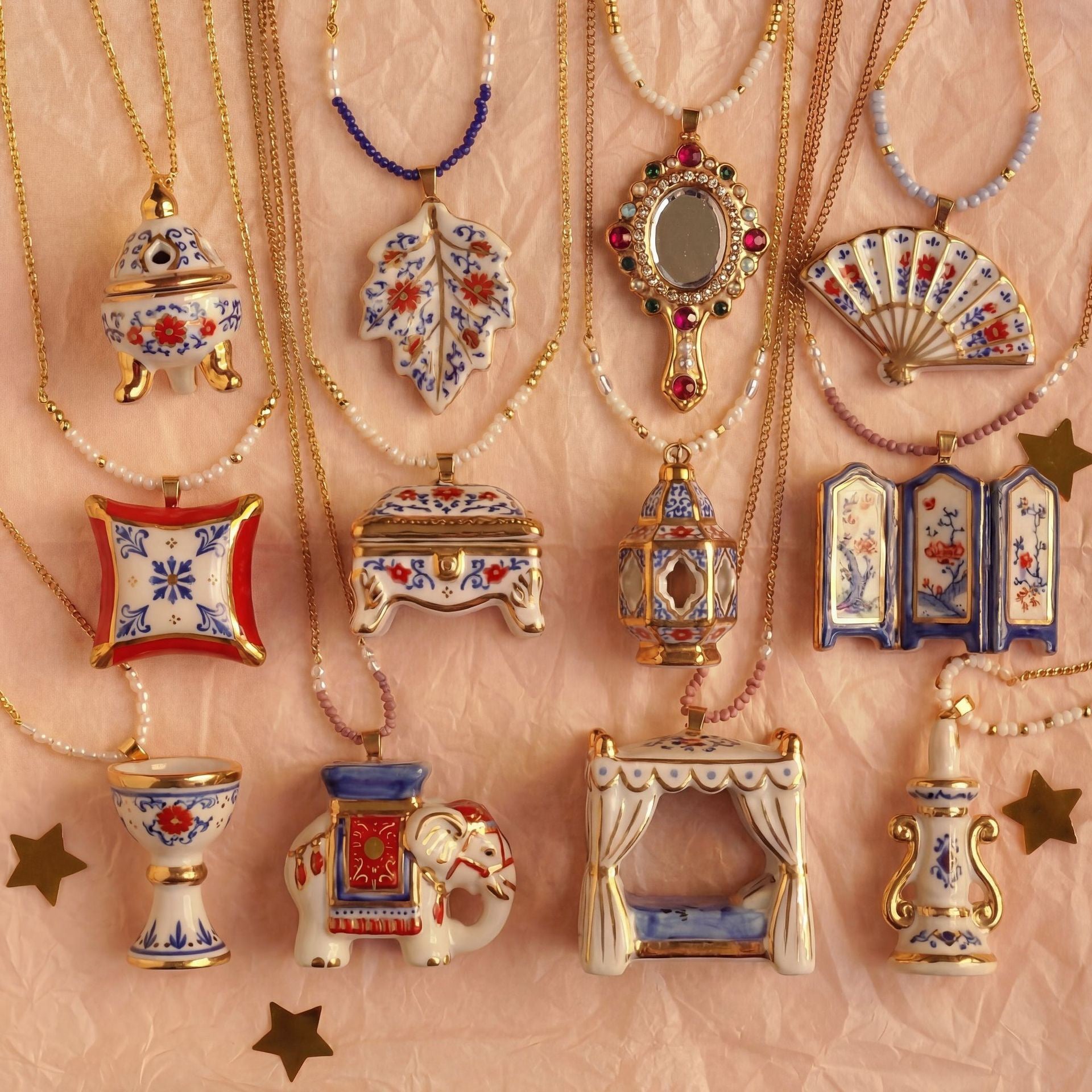 Oriental Porcelain Charm Necklace Collection – Blue & White Ceramic-Inspired Pendant Jewelry, Vintage Chinese Aesthetic Statement Necklace