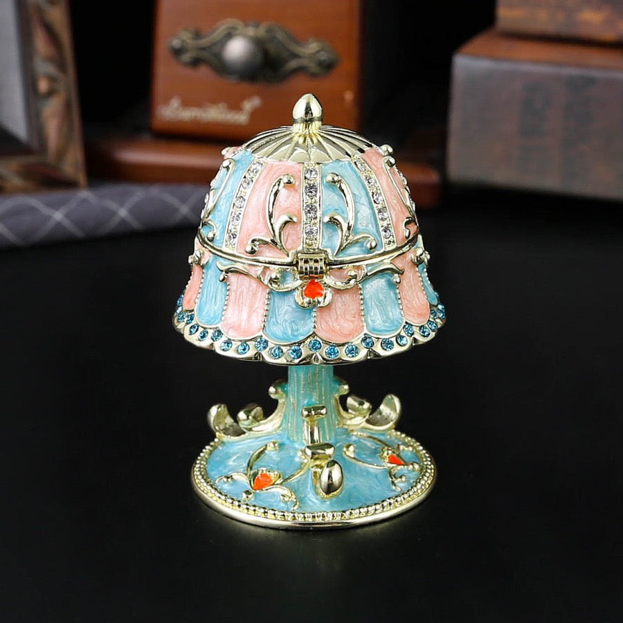 Vintage Table Lamp Jewelry Box – Crystal Enamel Trinket Box, Victorian Lamp Keepsake Case, Elegant Vanity Ring Holder & Collectible Décor