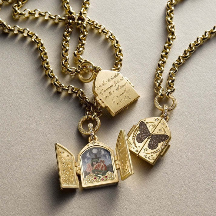 Secret Garden Locket Necklace Collection – Butterfly, Dragonfly & Rose Door Pendant, Hidden Storybook Charm Necklace for Women