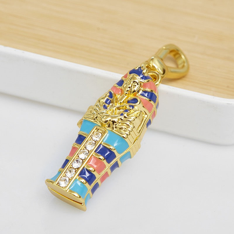 Egyptian Pharaoh Sarcophagus Necklace – Crystal Mummy Pendant, Ancient Egypt Charm Necklace, Archaeology & History Lover Jewelry