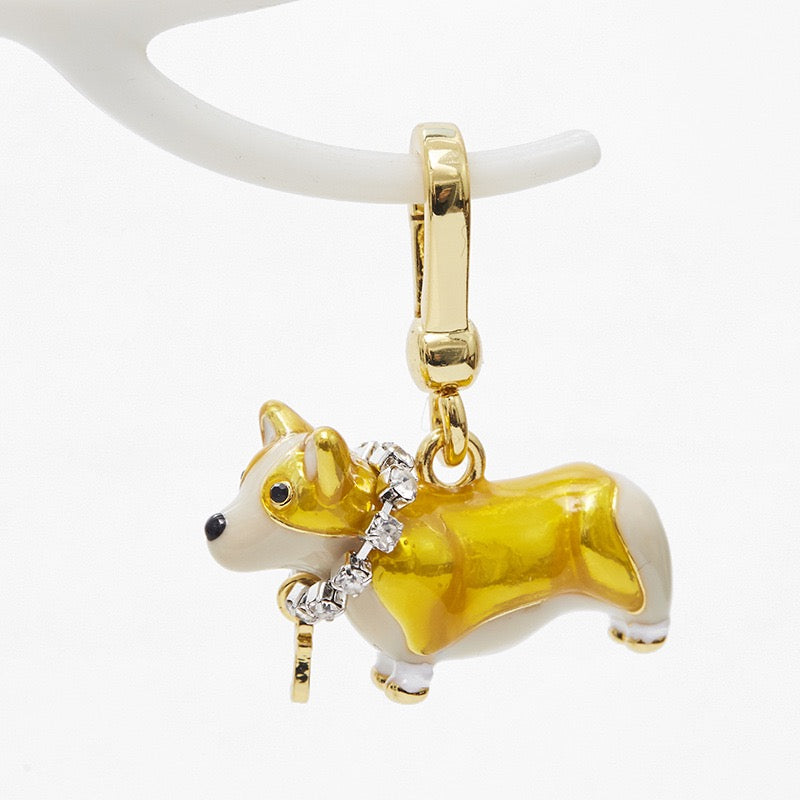 Royal Corgi Charm Necklace – Gold Enamel Corgi Pendant with Crystal Collar, Dog Lover Necklace, Cute Pet Jewelry