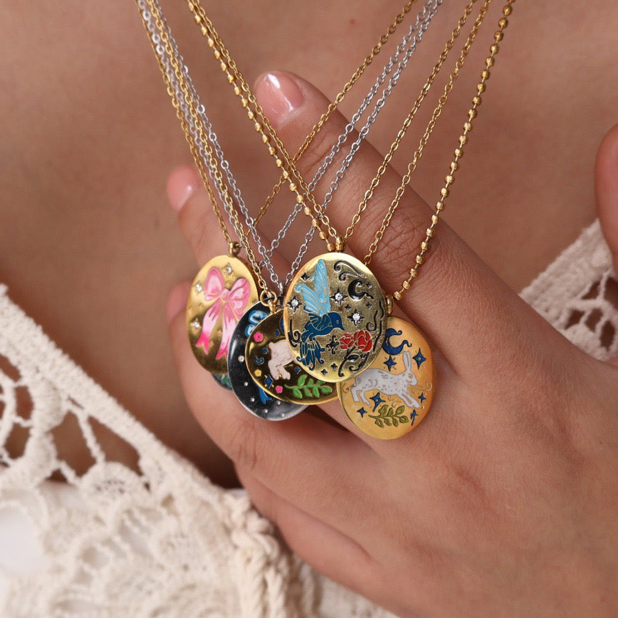 Enchanted Storybook Locket Necklace Collection – Vintage Fairy Tale Pendant, Butterfly & Swan Charm Necklace, Magical Keepsake Jewelry