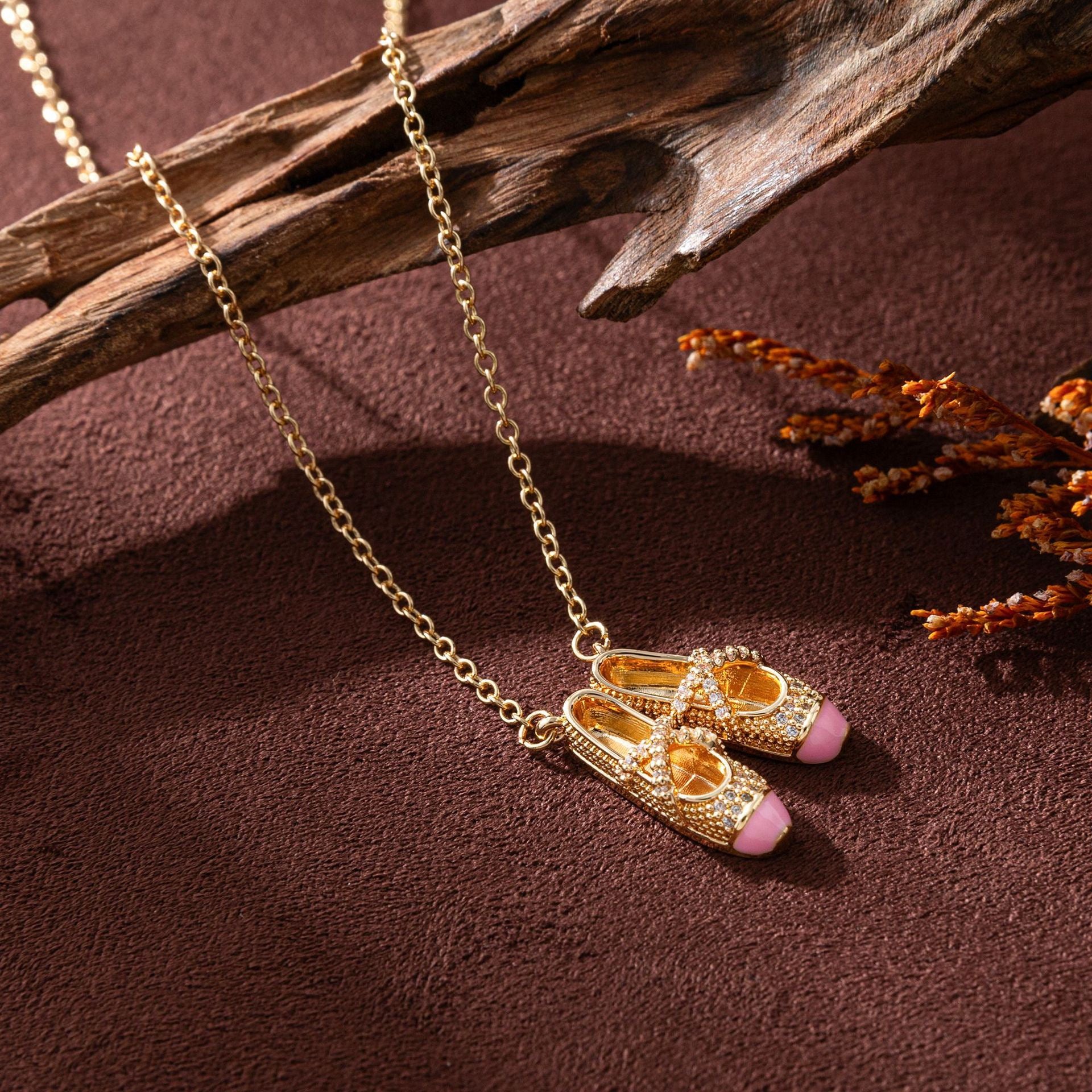Ballerina Ballet Slipper Necklace – Pink Enamel Pointe Shoes Pendant, Dancer Jewelry, Ballet Lover Gift