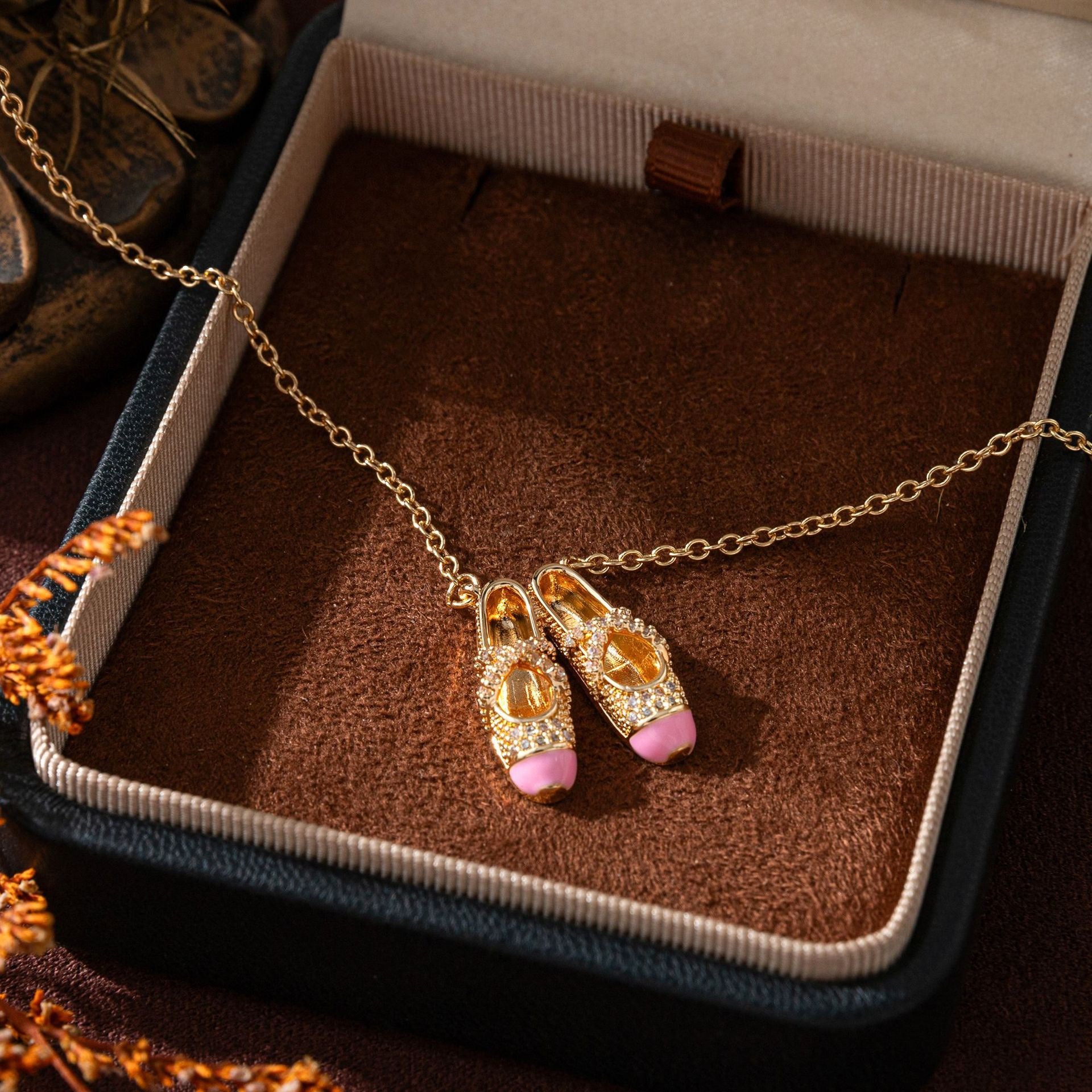 Ballerina Ballet Slipper Necklace – Pink Enamel Pointe Shoes Pendant, Dancer Jewelry, Ballet Lover Gift