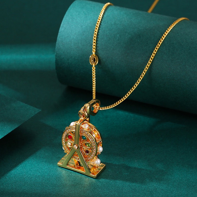 Ferris Wheel Charm Necklace – Carnival Wheel Pendant, Amusement Park Necklace, Whimsical Fairground Jewelry