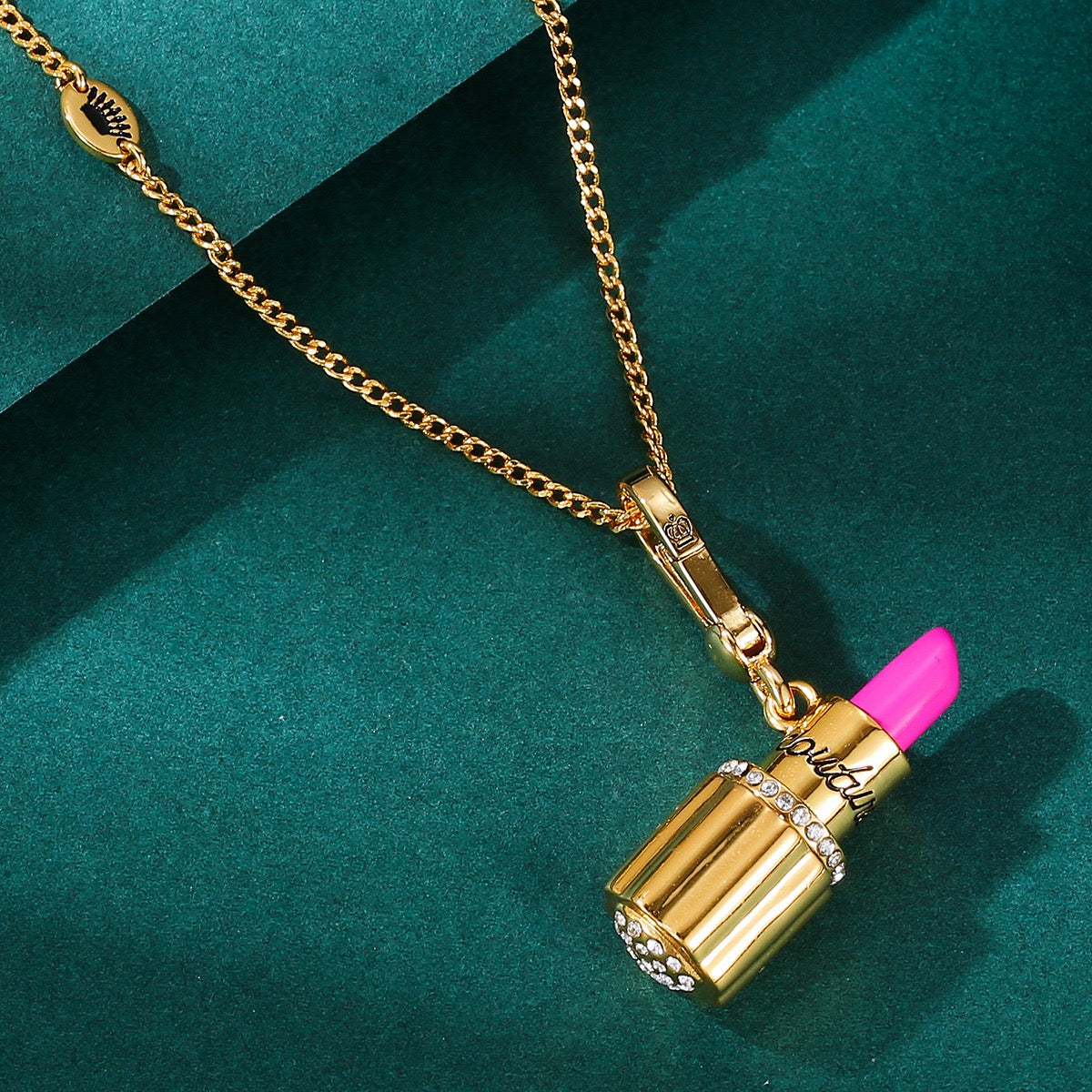 Pink Lipstick Charm Necklace – Glam Beauty Pendant, Fashion Lover Necklace, Chic Makeup Jewelry for Her