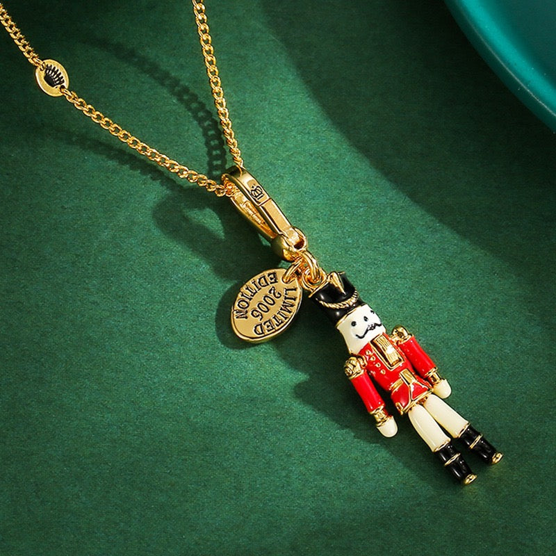 Nutcracker Soldier Charm Necklace – Christmas Toy Soldier Pendant, Holiday Enamel Jewelry, Festive Winter Necklace Gift