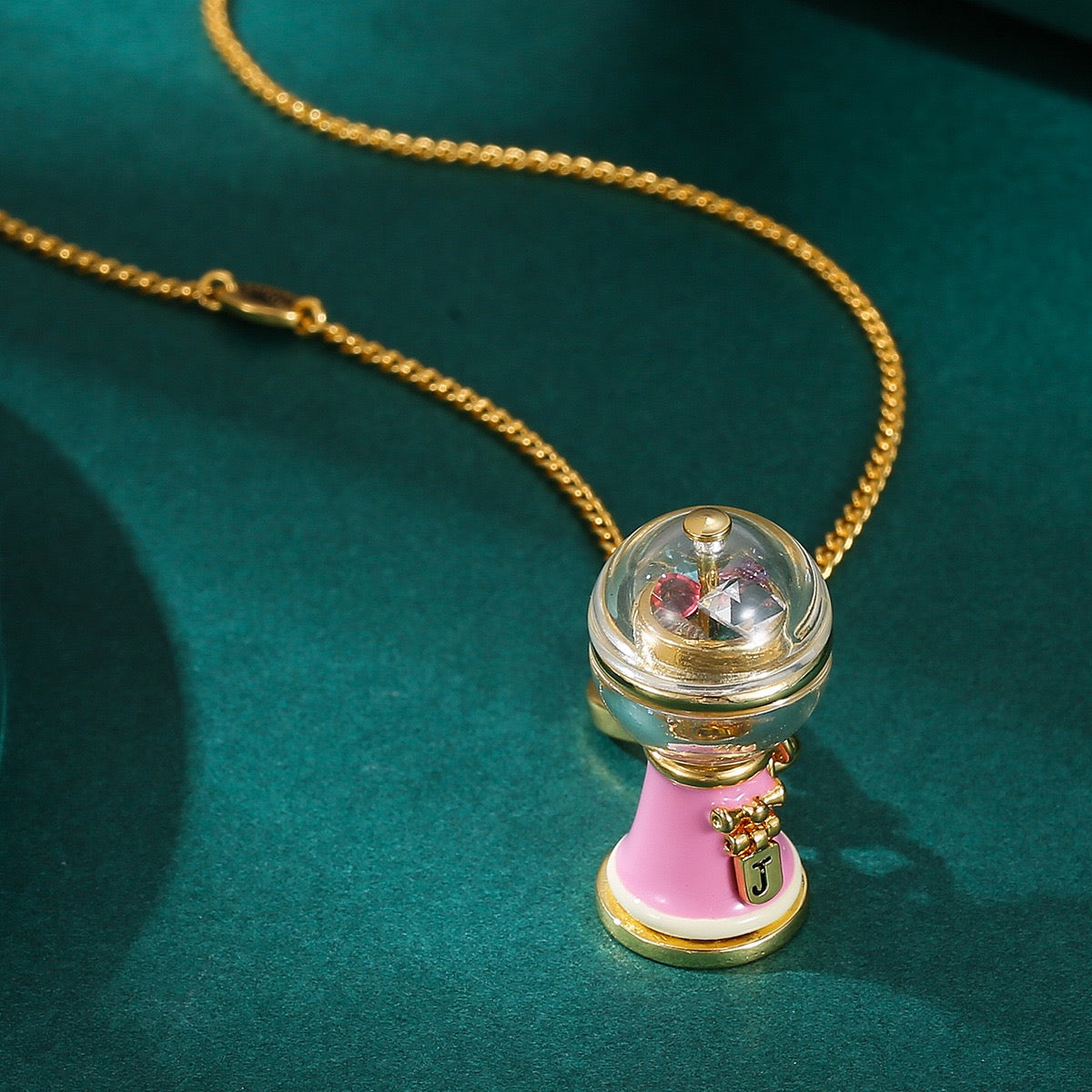 Vintage Gumball Machine Charm Necklace – Candy Dispenser Pendant Necklace, Pink Enamel Miniature Charm, Whimsical Nostalgia Jewelry