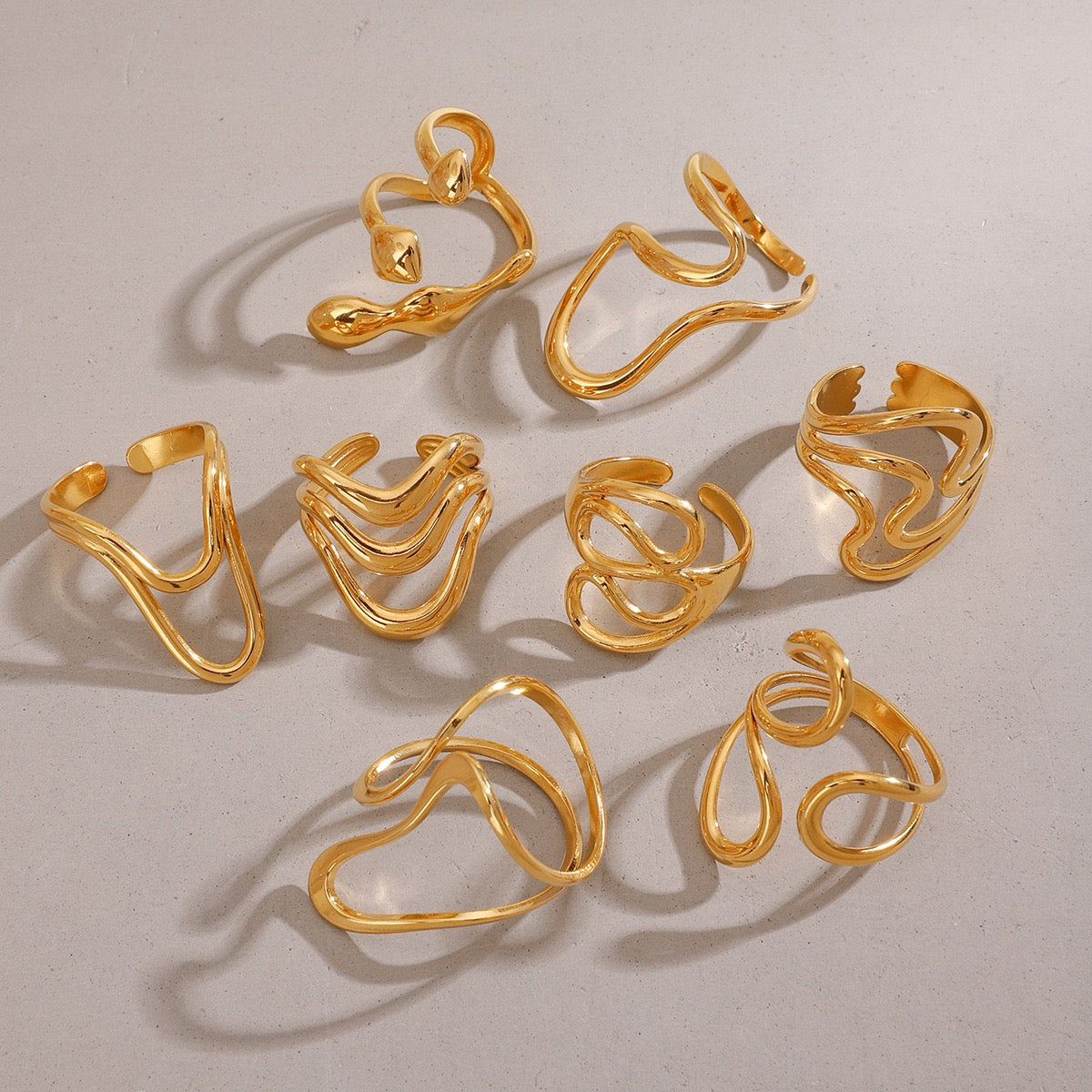 Abstract Sculptural Gold Ring Collection – Minimalist Adjustable Statement Rings for Women