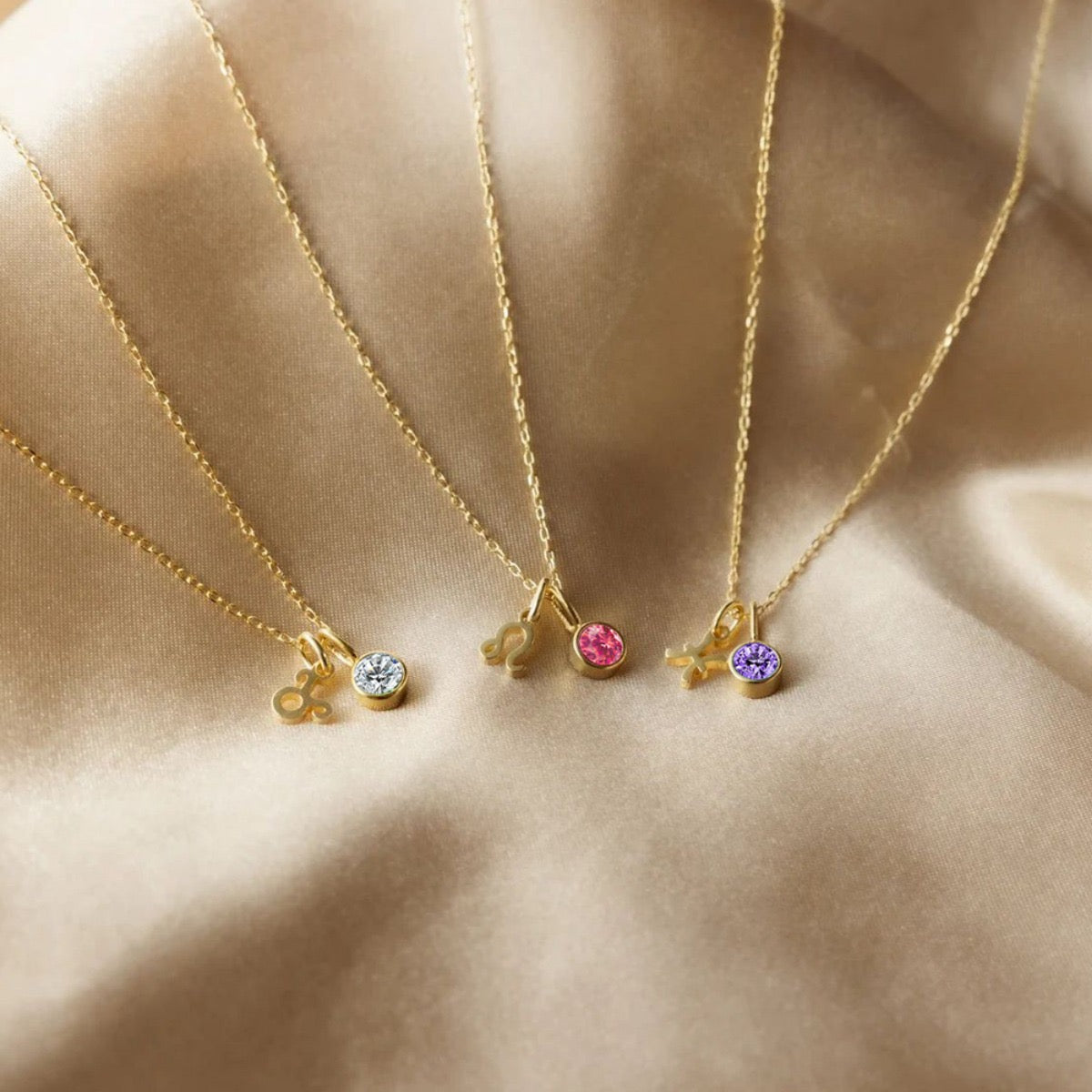 Zodiac Birthstone Necklace Collection – Personalized 12 Zodiac Sign Charm Necklace for Women