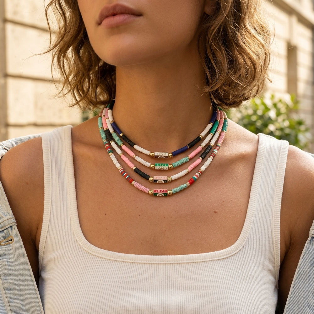 Bohemian Beaded Necklace Collection Colorful Boho Choker Necklace | Handmade Summer Bead Jewelry | Layered Beach Style Necklace