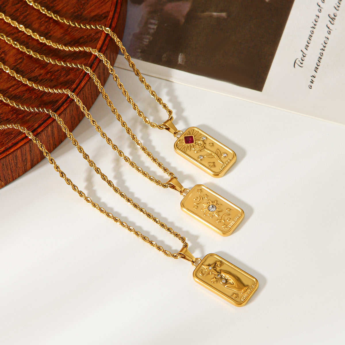 Golden Tarot Card Necklace – Celestial Mystic Pendant Collection
