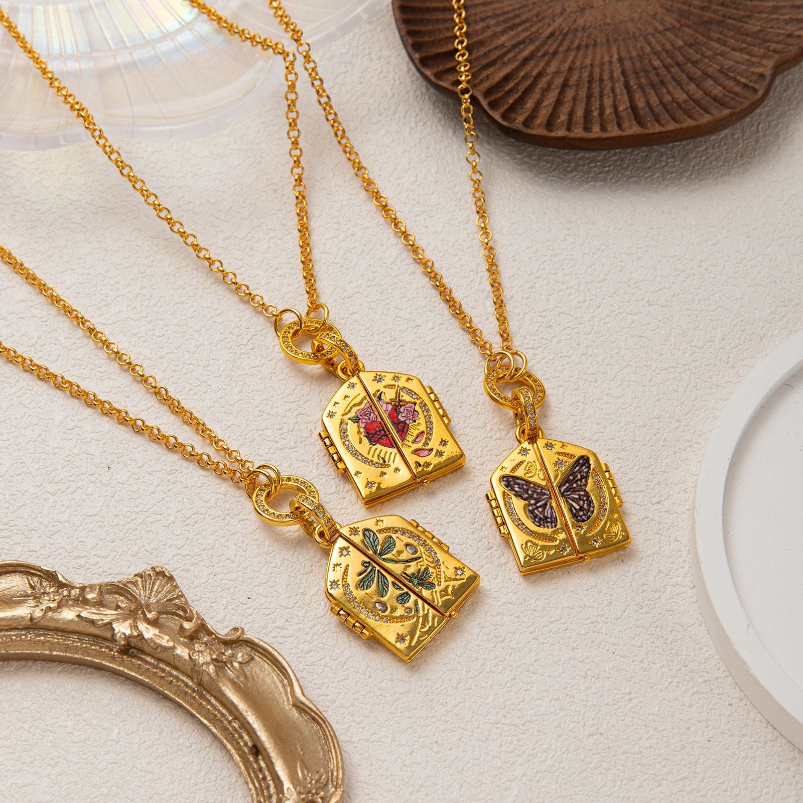 Secret Garden Locket Necklace Collection – Butterfly, Dragonfly & Rose Door Pendant, Hidden Storybook Charm Necklace for Women