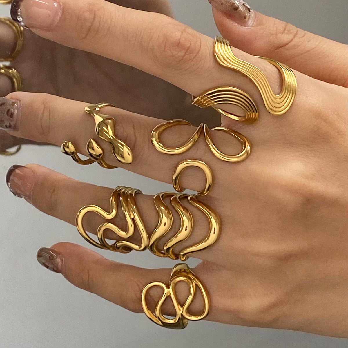 Abstract Sculptural Gold Ring Collection – Minimalist Adjustable Statement Rings for Women