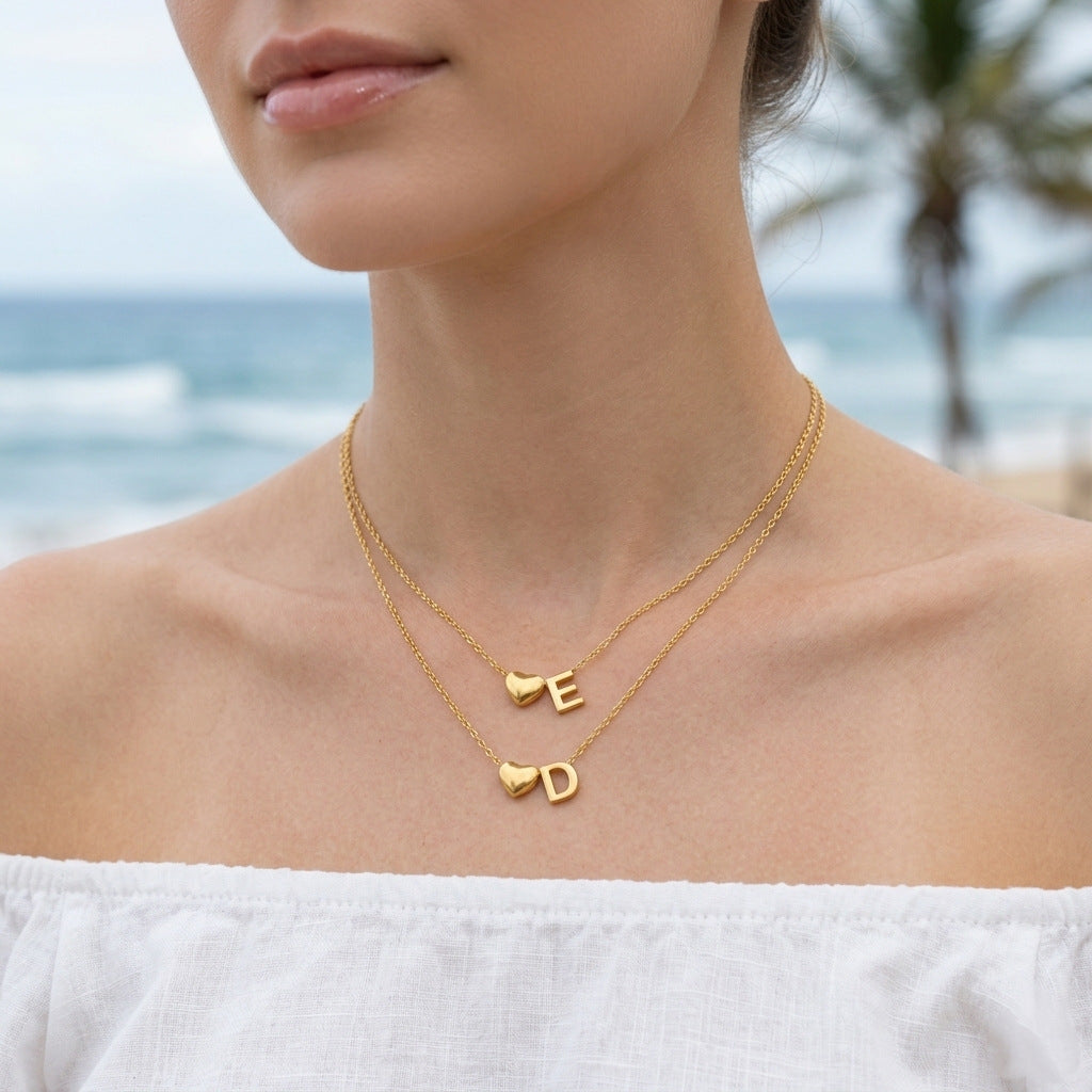 18K Gold Heart Initial Necklace – Personalized Letter Pendant