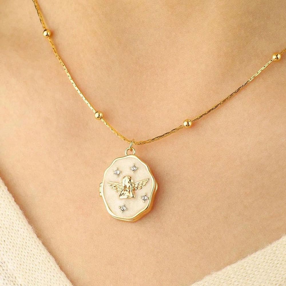 Vintage Angel Photo Locket Necklace – Opening Picture Frame Pendant, Pet Memorial Chain