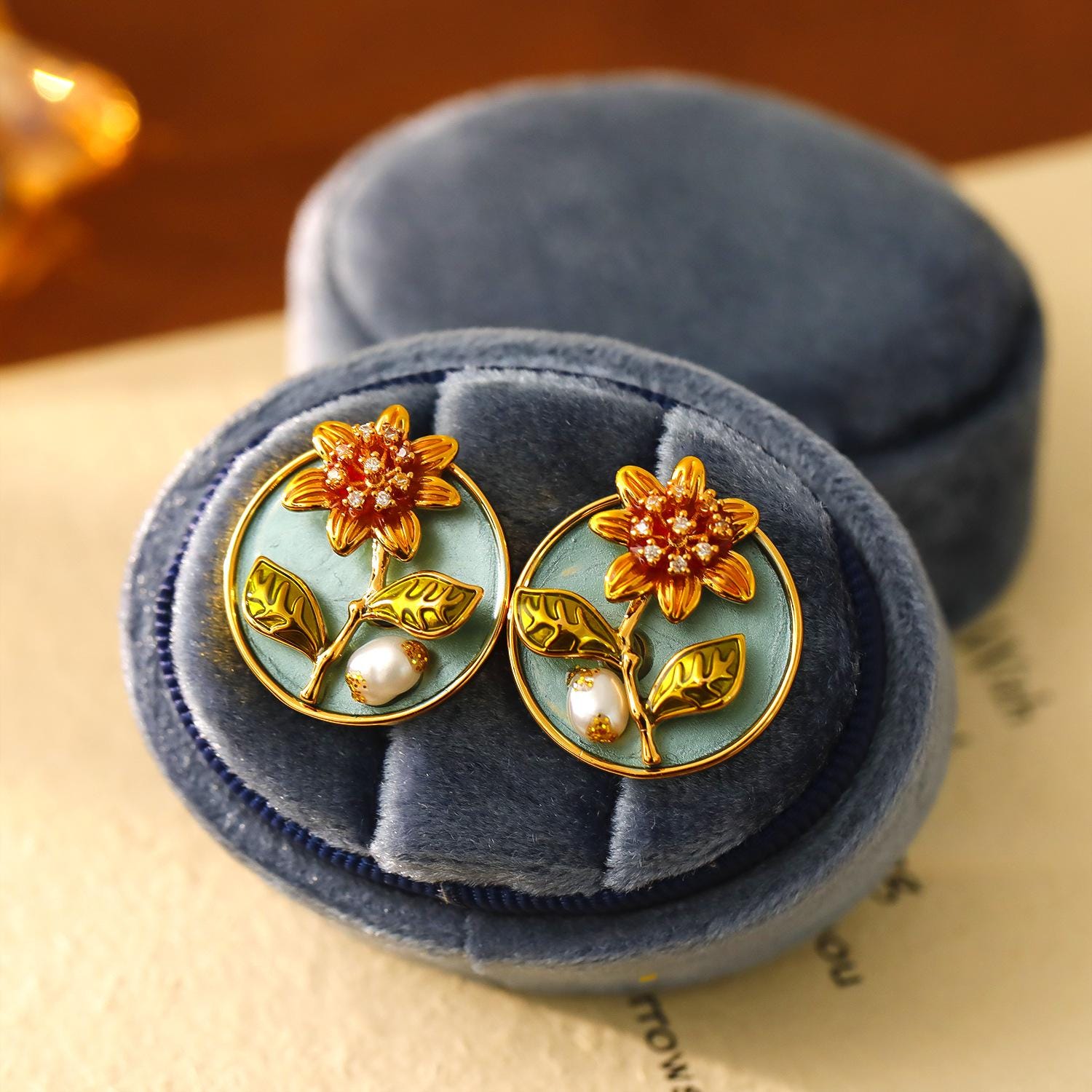 Baroque Pearl Flower Earrings – Vintage Oil Painting Style Floral Earrings, Elegant Round Petal Jewelry