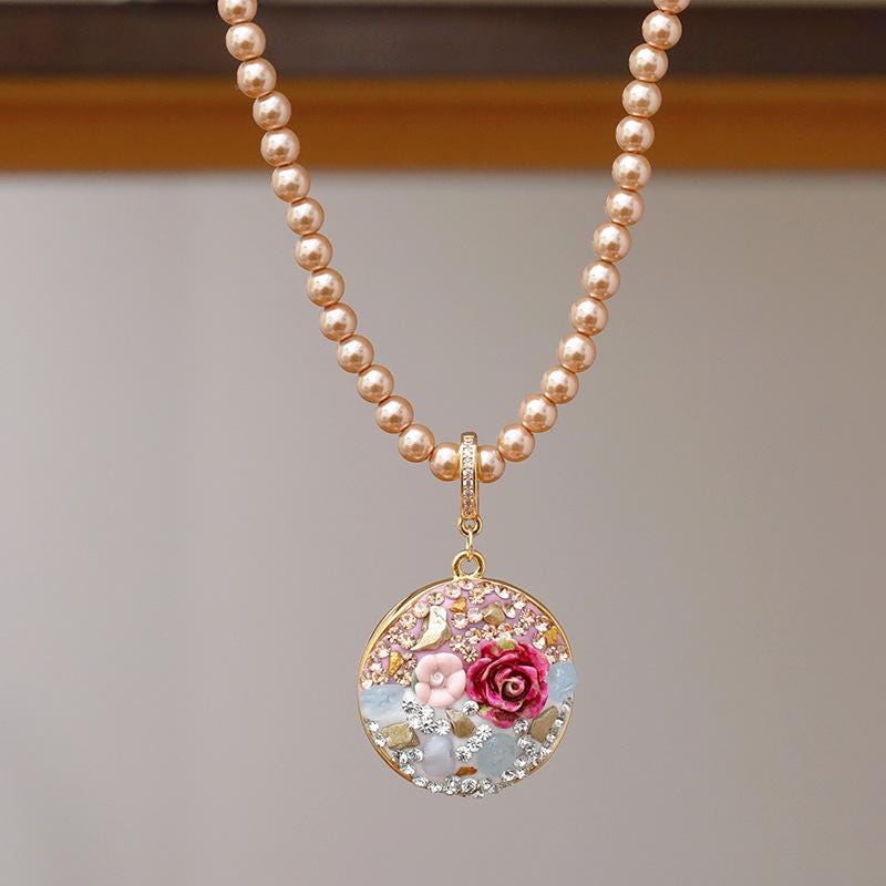 CZ Flower Pearl Necklace – Micro Pave Zircon Floral Pendant