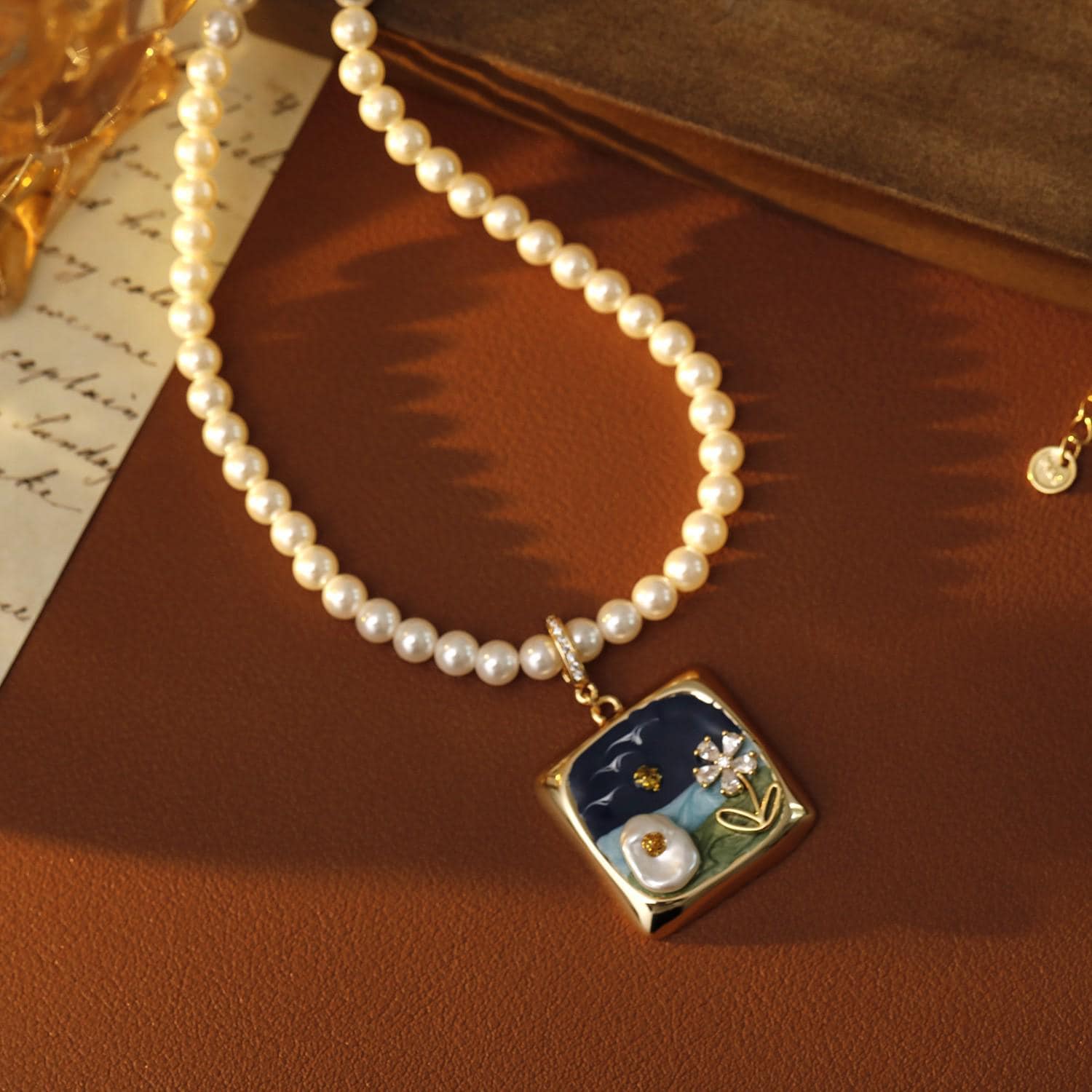 Monet Garden Baroque Pearl Flower Necklace – Vintage Oil Painting Style Floral Pendant